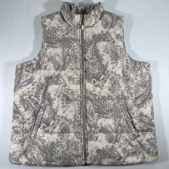 Isaac Mizrahi Jackets & Blazers - Isaac Mizrahi Live SoHo Paisley Puffer Vest Taupe Cream Outdoor Buttery Soft L
